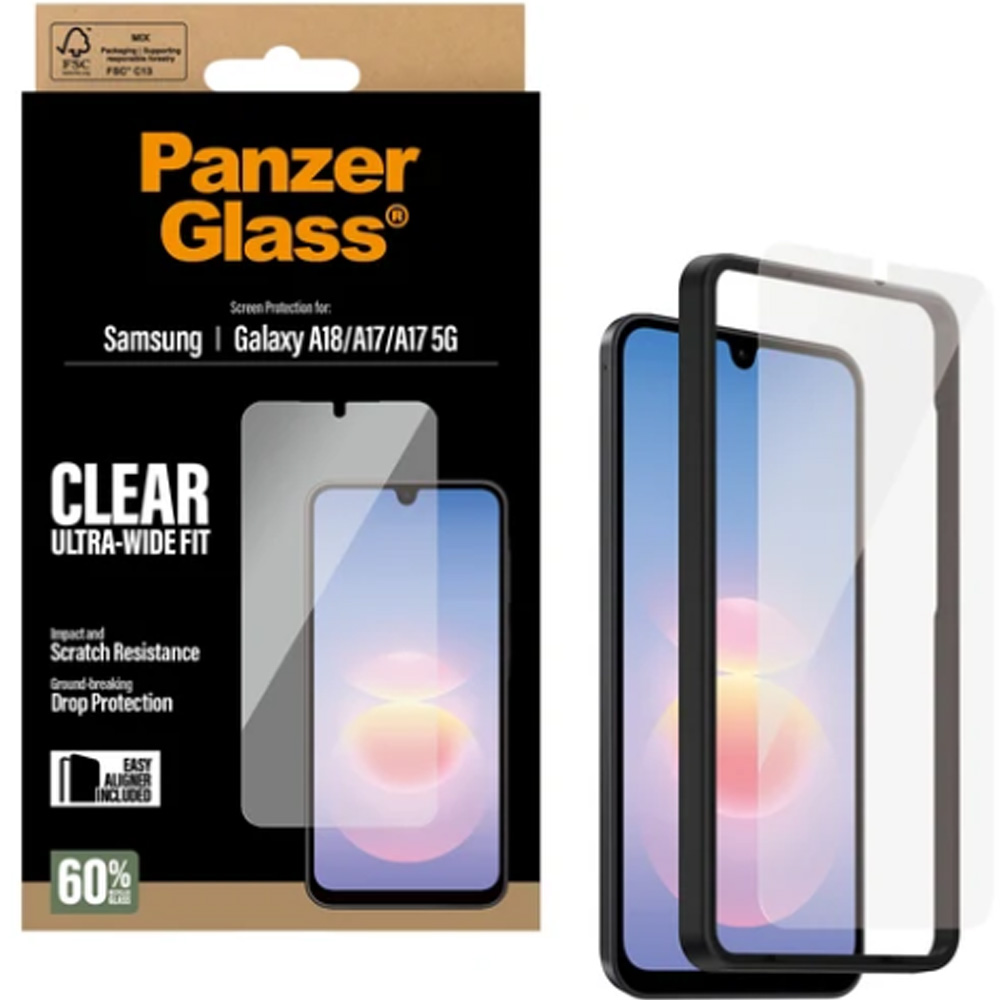 Szkło hartowane z aplikatorem PanzerGlass Ultra-Wide Fit + EasyAligner do Galaxy A18 4G / A17 5G / 4G, przezroczyste