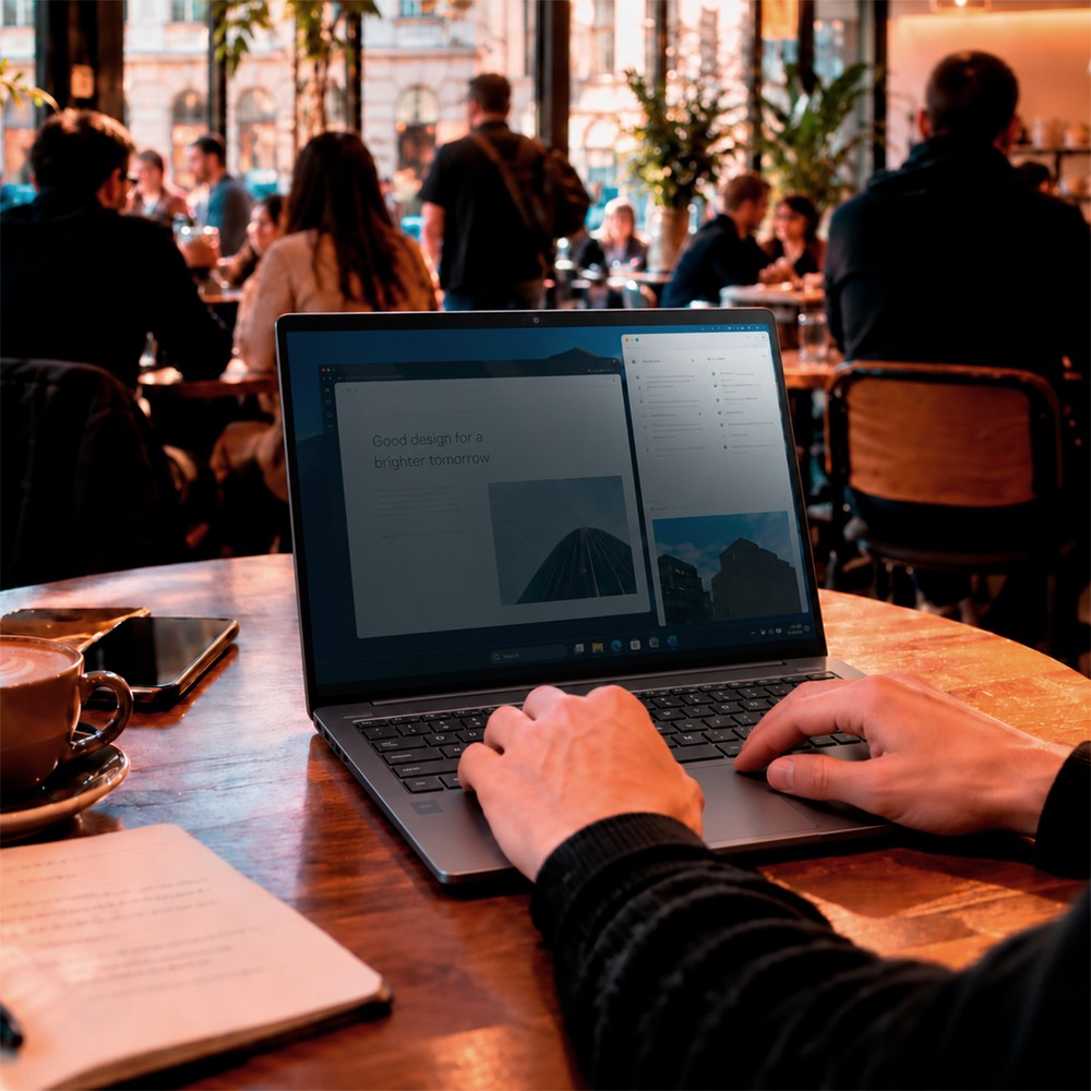 Folia prywatyzująca Doodroo Privacy podczas mobilnej pracy na Apple MacBook Air 13.6 [M5] 2026 / [M4] 2025 / [M3] 2024 / [M2] 2022