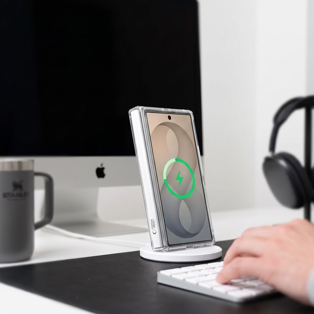 Etui Tech-Protect MagPeak do MagSafe do Galaxy Z Fold8 Ultra / Fold7, Clear (przezroczysty z białym pierścieniem magnetycznym)