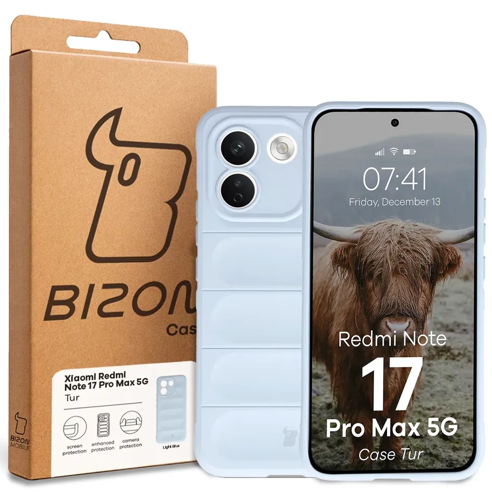 Przód pudełka Bizon Case z dedykowaną etykietą do Xiaomi Redmi Note 17 Pro Max 5G