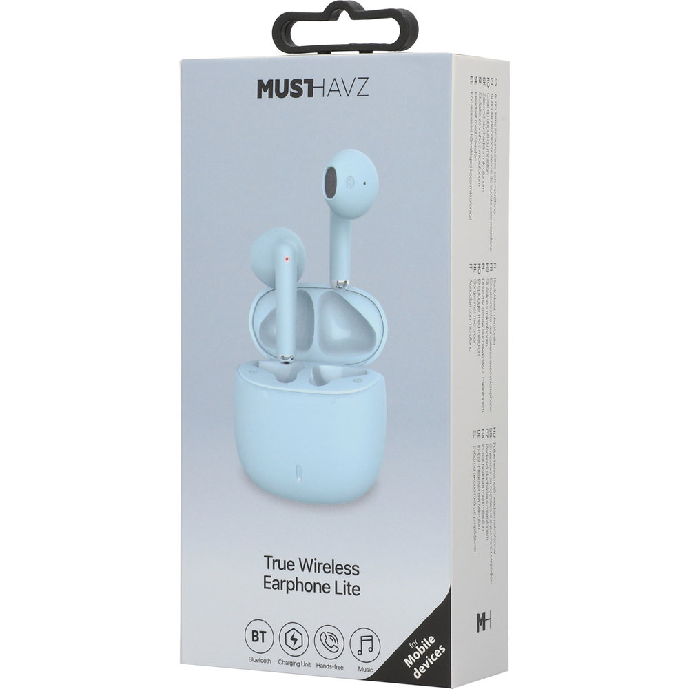 Musthavz True Wireless Earphone Lite, bezprzewodowe słuchawki douszne stabilne komfortowe z wyrazistym basem, Blue (niebieski)