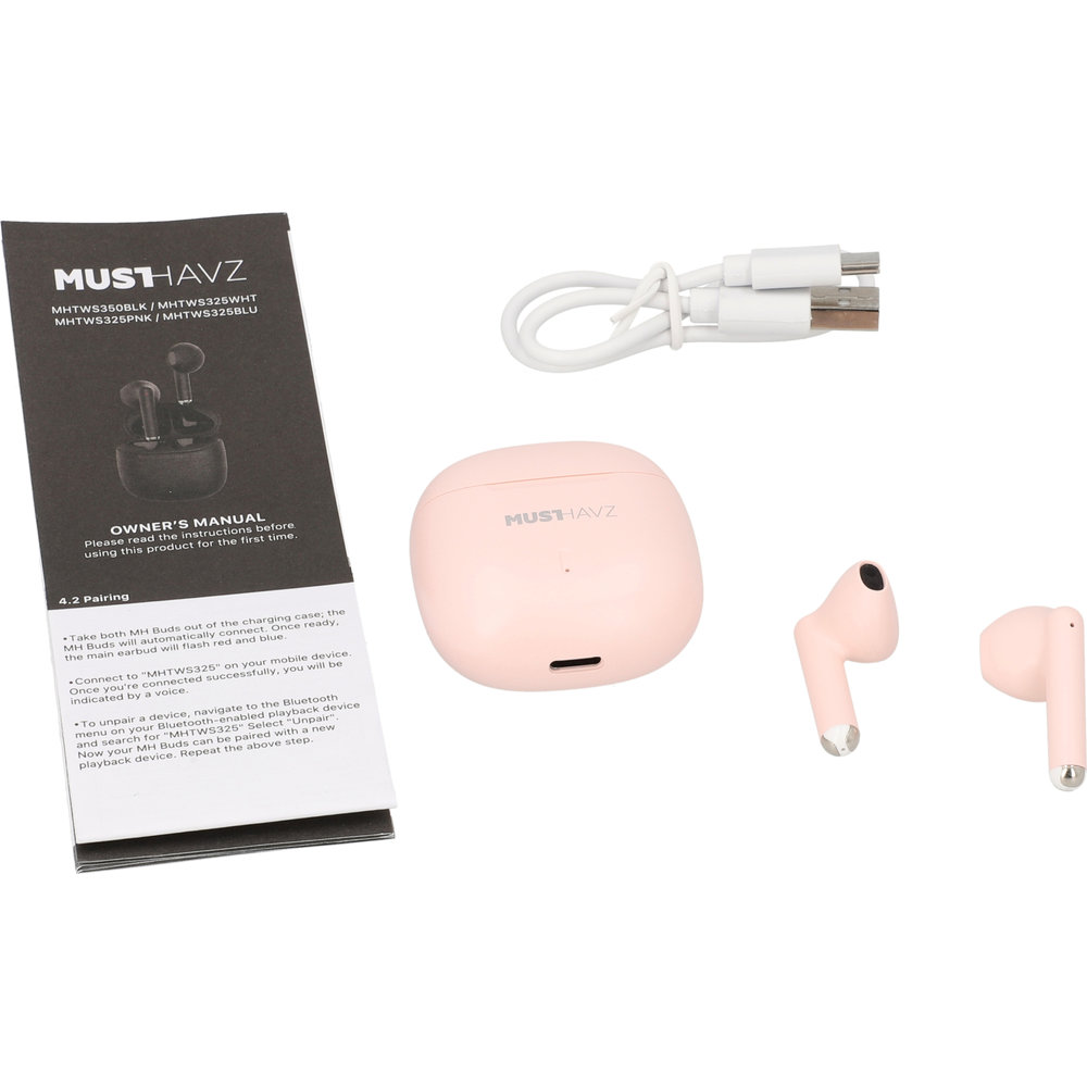Musthavz True Wireless Earphone Lite, kompaktowe słuchawki z etui ładującym wskaźnikami LED, Pink (różowy)