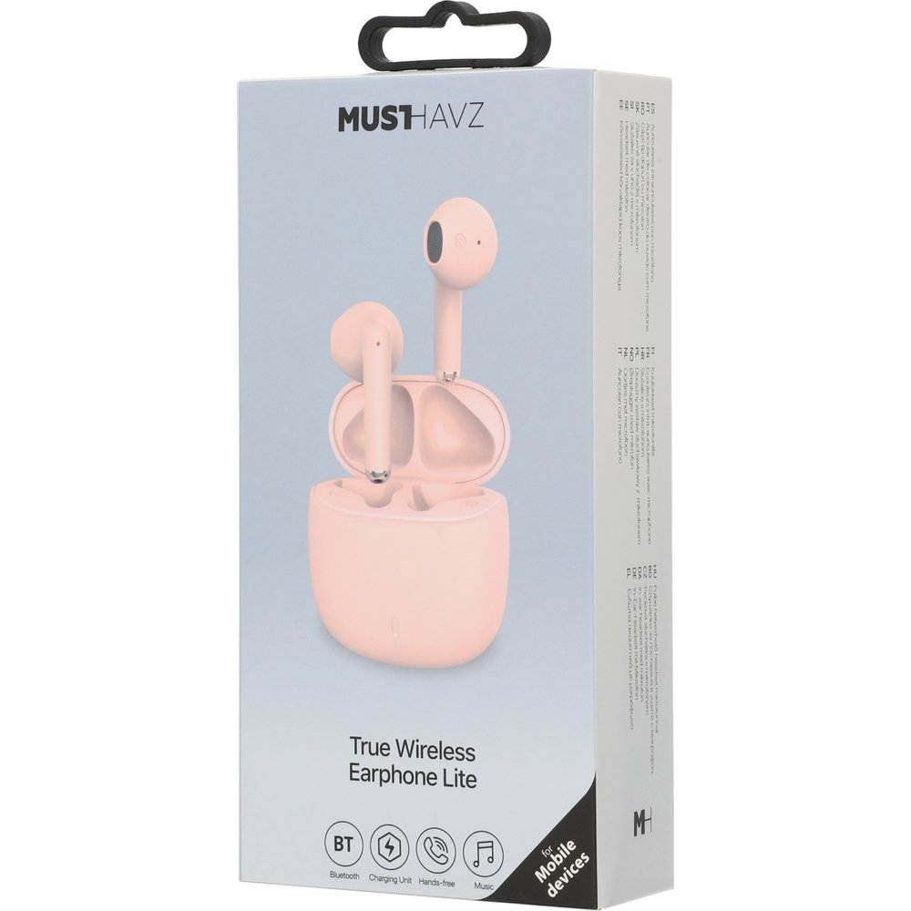 Musthavz True Wireless Earphone Lite, bezprzewodowe słuchawki douszne stabilne komfortowe z wyrazistym basem, Pink (różowy)