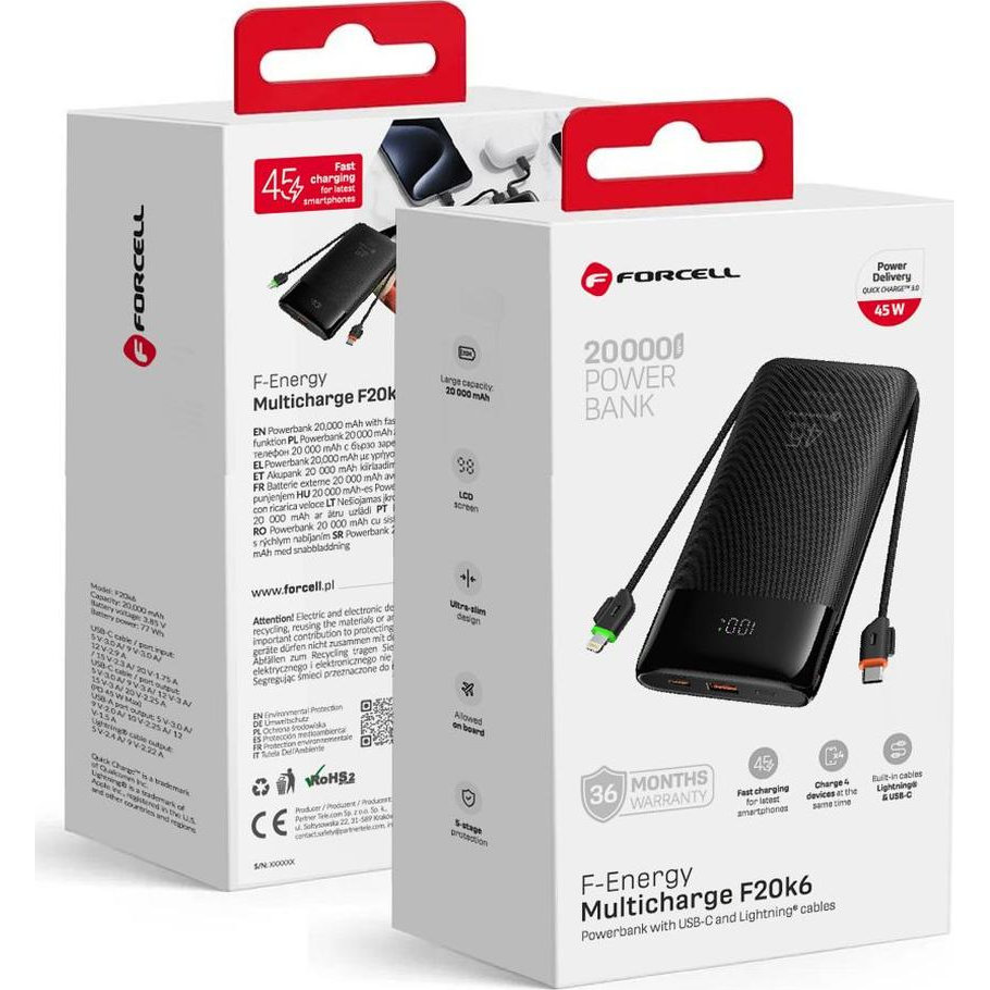 Forcell F‑Energy Multicharge F20k6, pojemny szybki mobilny wszechstronny smukły bezpieczny, Black (czarny)
