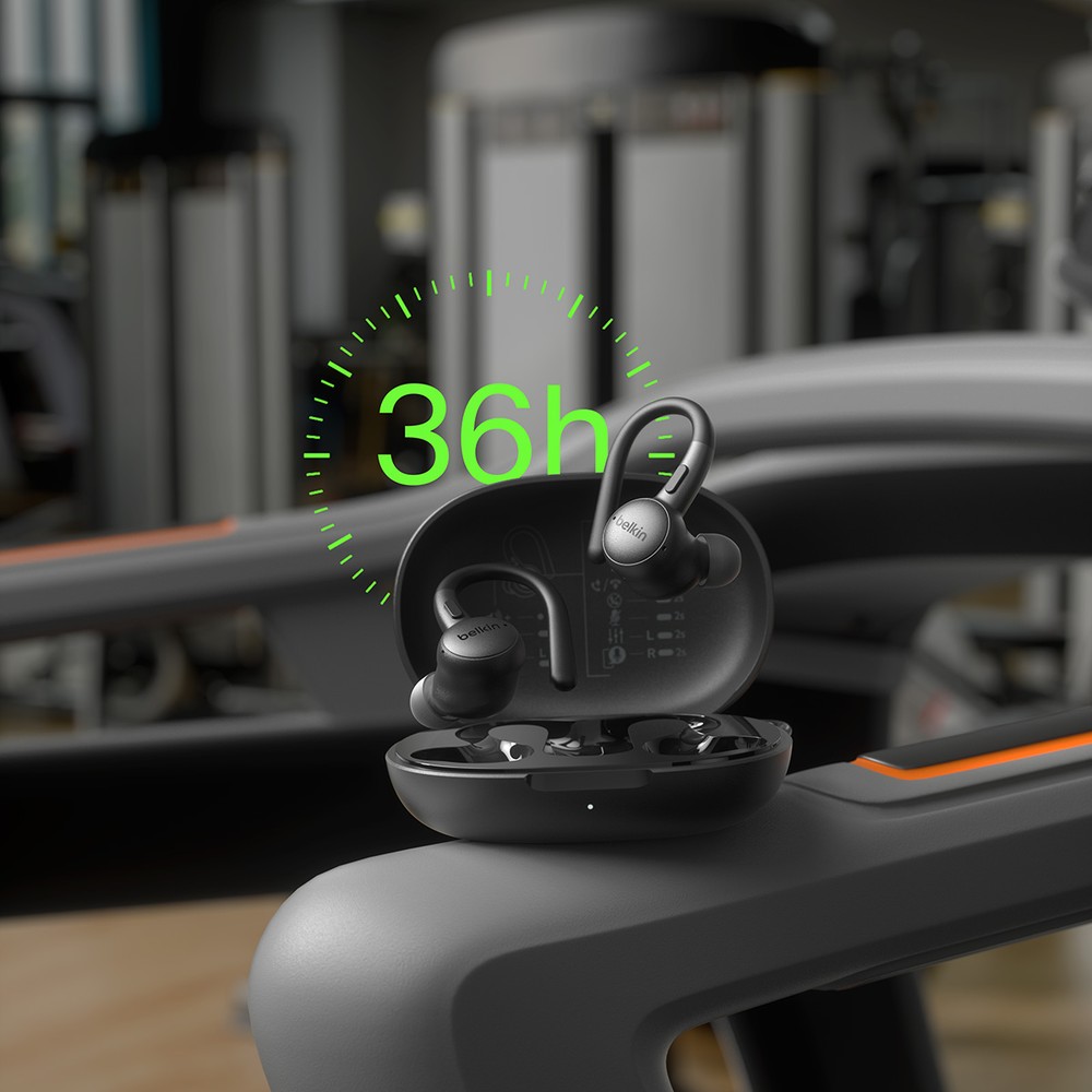 Bezprzewodowe słuchawki douszne z mikrofonem Belkin SoundForm ActiveFit, Black (czarny)
