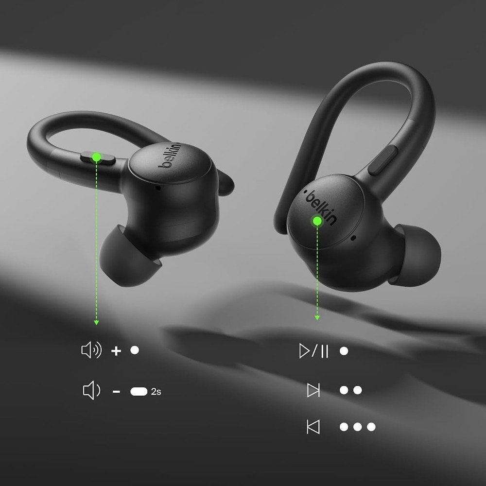 Bezprzewodowe słuchawki douszne z mikrofonem Belkin SoundForm ActiveFit, Black (czarny)