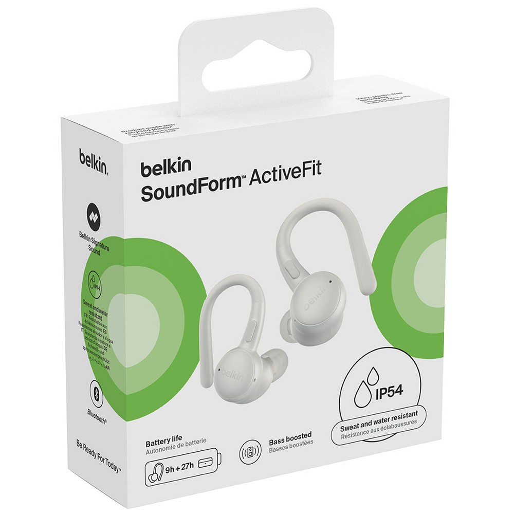 Bezprzewodowe słuchawki douszne z mikrofonem Belkin SoundForm ActiveFit, Sand (beżowy)