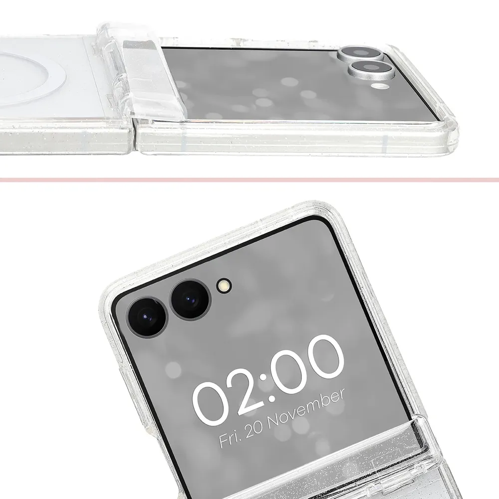 Podwyższone krawędzie aparatu i duże wycięcie w etui Bizon Case SparklO do Galaxy Z Flip8