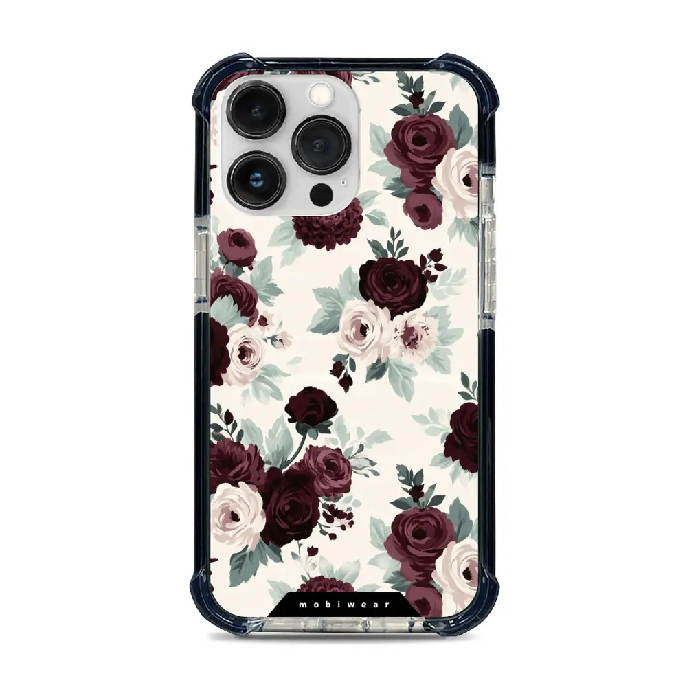 Mobiwear Elite Bumper do iPhone 13 Pro, ochronna obudowa, silikon, amortyzacja, kompatybilność, róże z szałwią na kremie