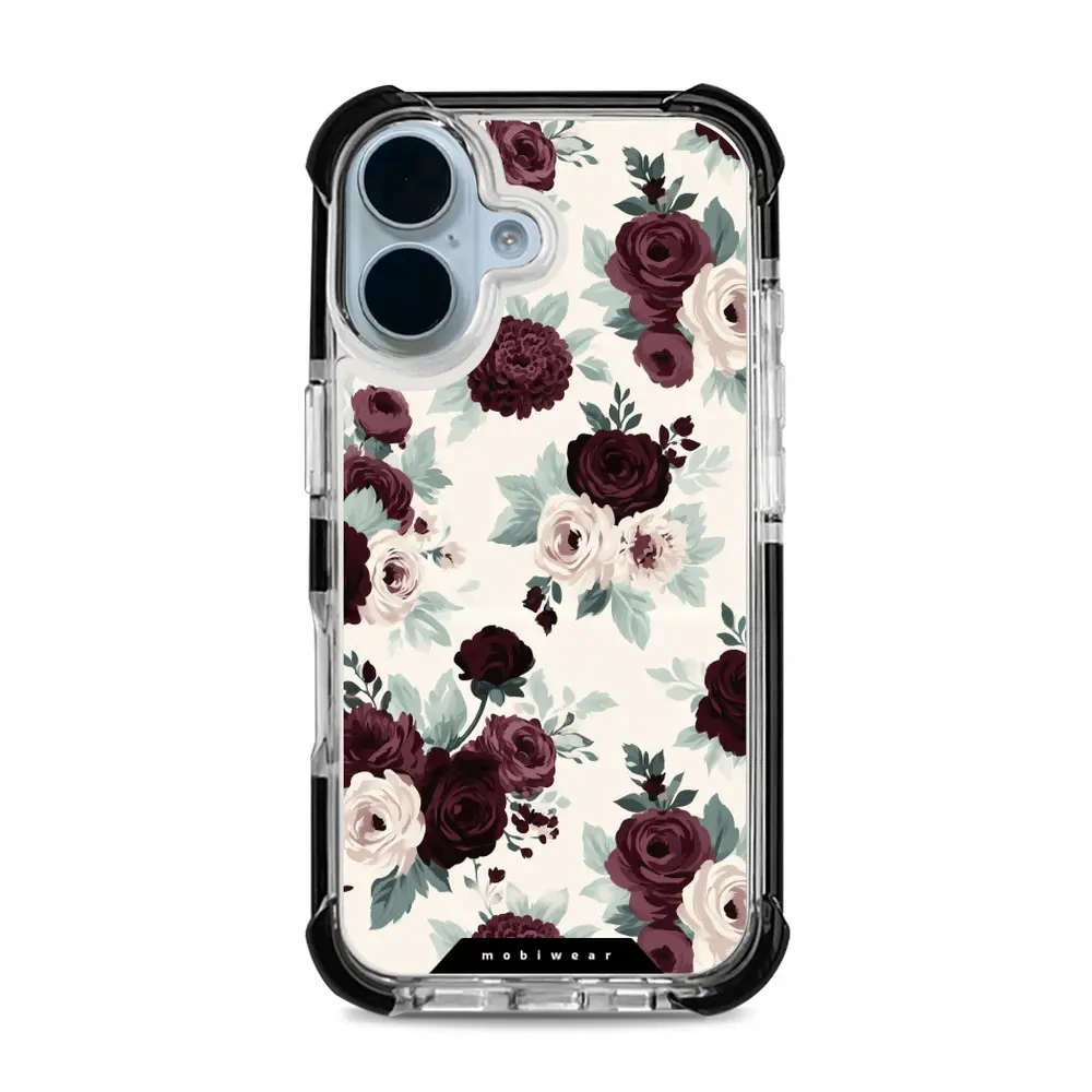 Mobiwear Elite Bumper do iPhone 17, ochronna obudowa, silikon, amortyzacja, kompatybilność, róże z szałwią na kremie