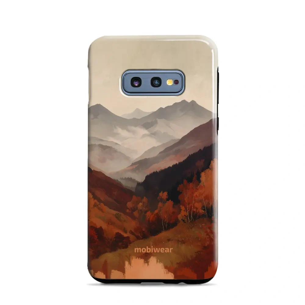 Mobiwear Elite Pro do Galaxy S10e, ochrona telefonu, trwała konstrukcja, wygodne użytkowanie, dopasowanie, mglista dolina w górach