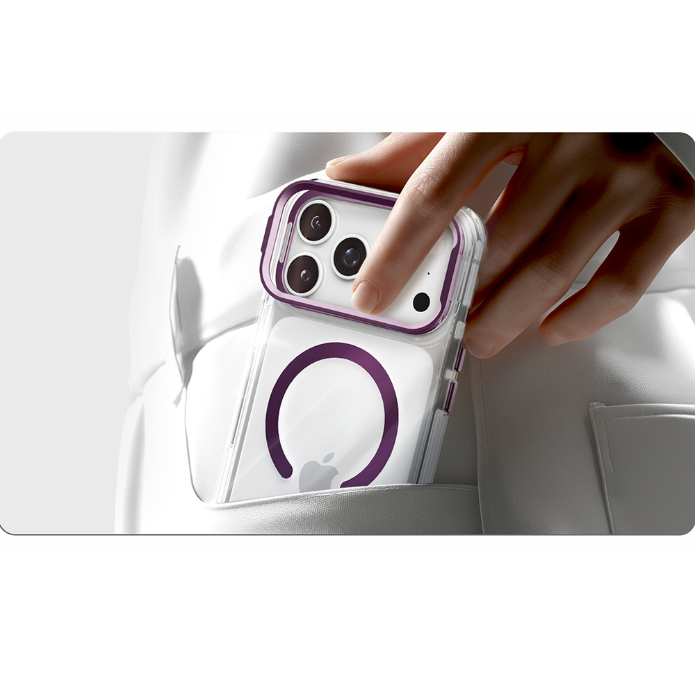 Etui Spigen Ultra Hybrid Optik S Mag z MagSafe do iPhone 18 Pro Max / 17 Pro Max, Clear Dark Cherry (przezroczysto-fioletowy)
