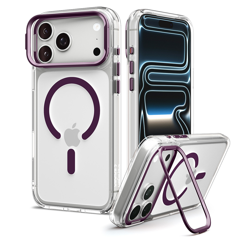 Etui Spigen Ultra Hybrid Optik S Mag z MagSafe do iPhone 18 Pro Max / 17 Pro Max, Clear Dark Cherry (przezroczysto-fioletowy)