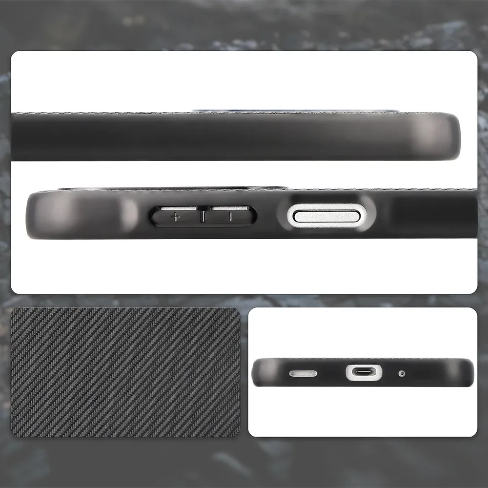 Wycięcia, zintegrowane osłony i struktura etui Bizon Case CarbO do Galaxy A18 4G/5G / A17 4G/5G