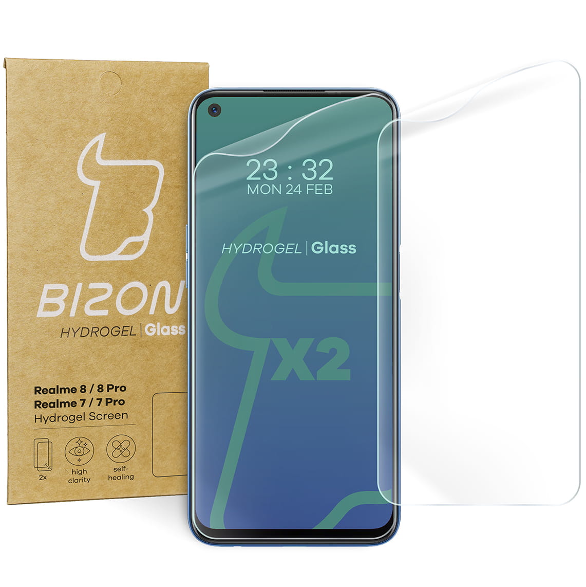 Folia hydrożelowa na ekran Bizon Film Hydrogel Front Duo do Realme 7 / 7 Pro / 8 / Pro, 2 sztuki