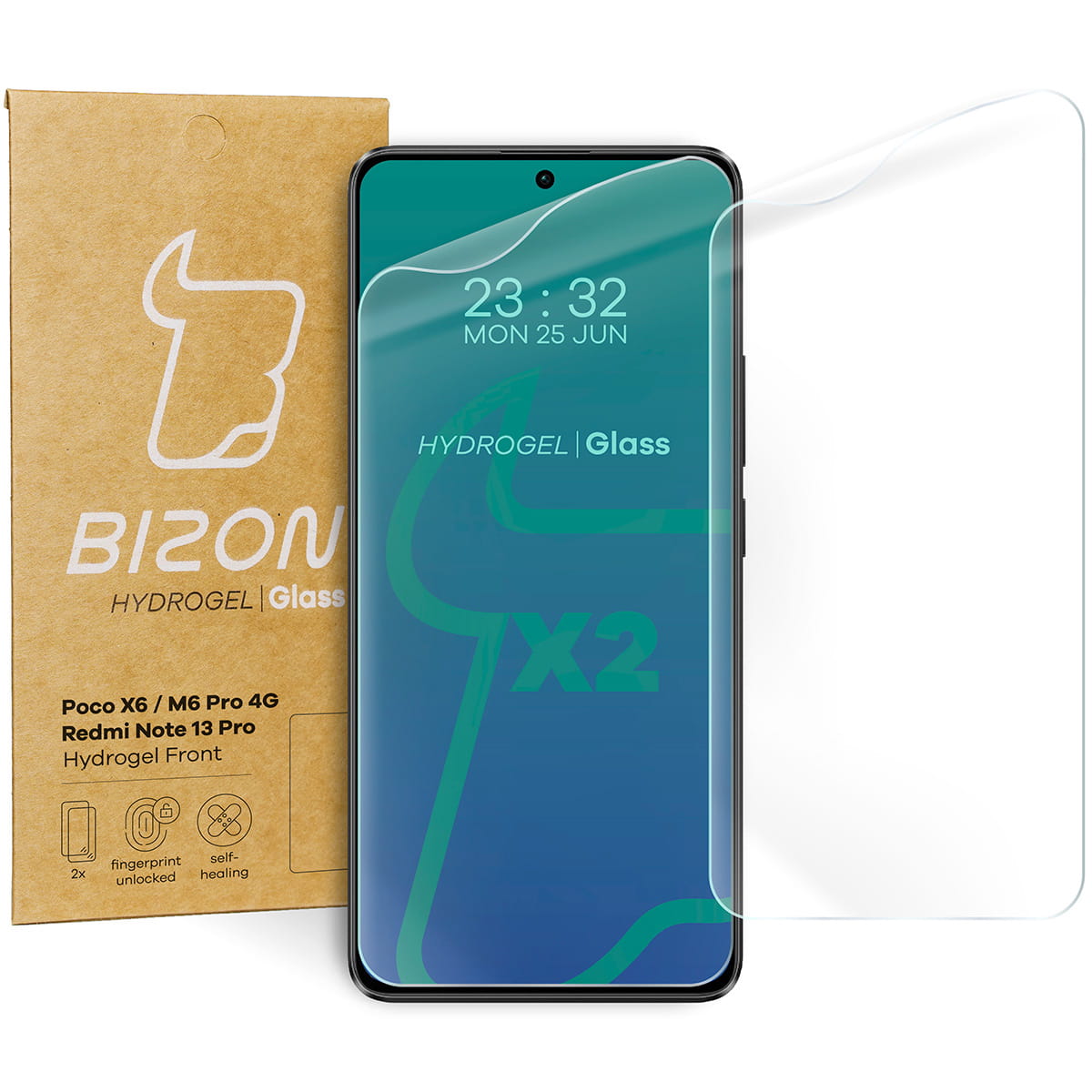 Folia hydrożelowa na ekran Bizon Film Hydrogel Front Duo do Xiaomi Poco X6 / Poco M6 Pro 4G / Redmi Note 13 5G / Redmi Note 13 Pro 4G/5G, 2 sztuki
