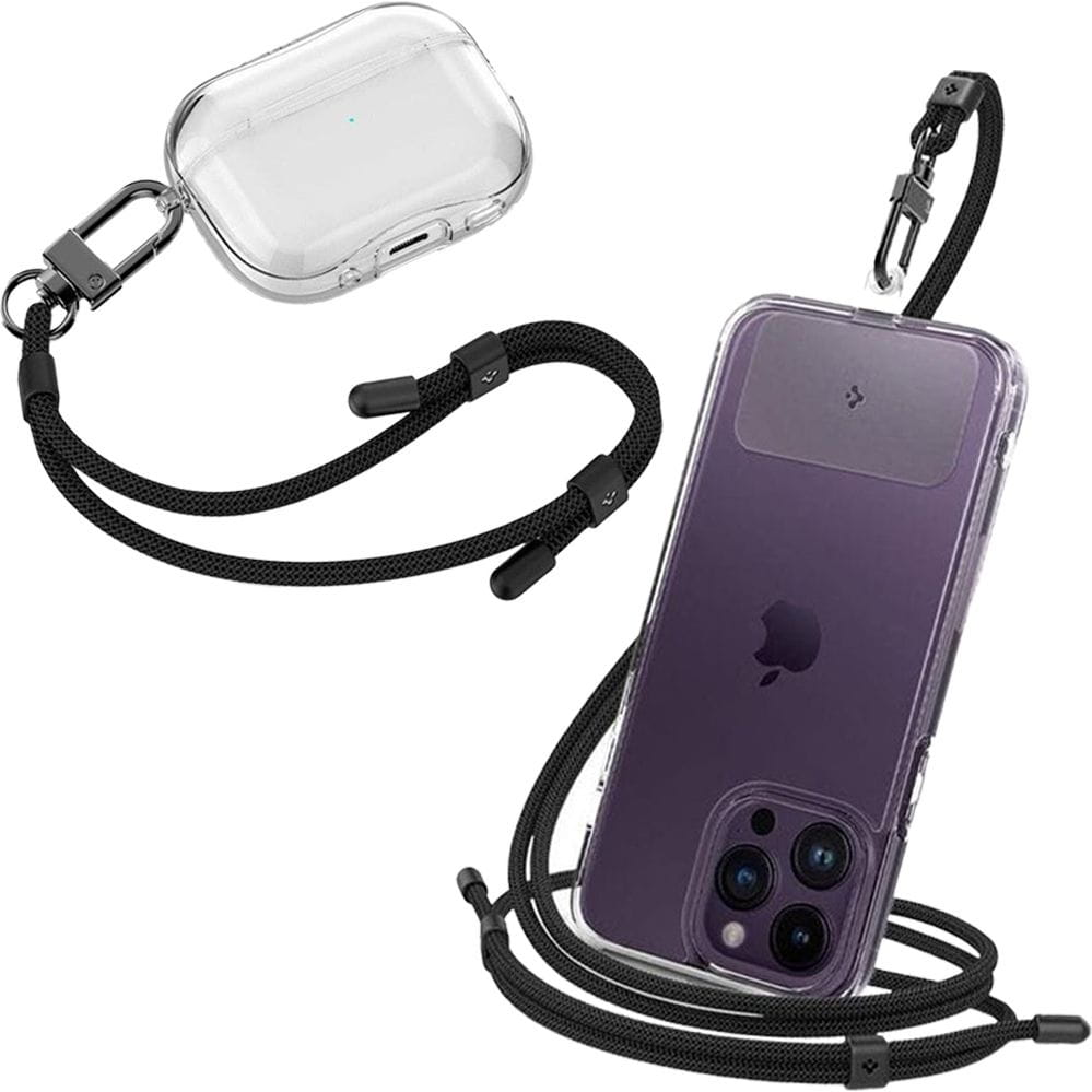 Smycz, sznurek do telefonu + na nadgarstek Spigen Crossbody Strap + Wrist Strap + ConTag, czarna