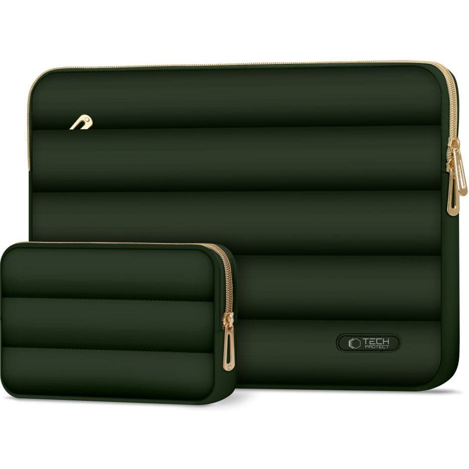 Etui do laptopa 15" - 16" + mała torba na akcesoria, Tech-Protect Puffy, ciemnozielone