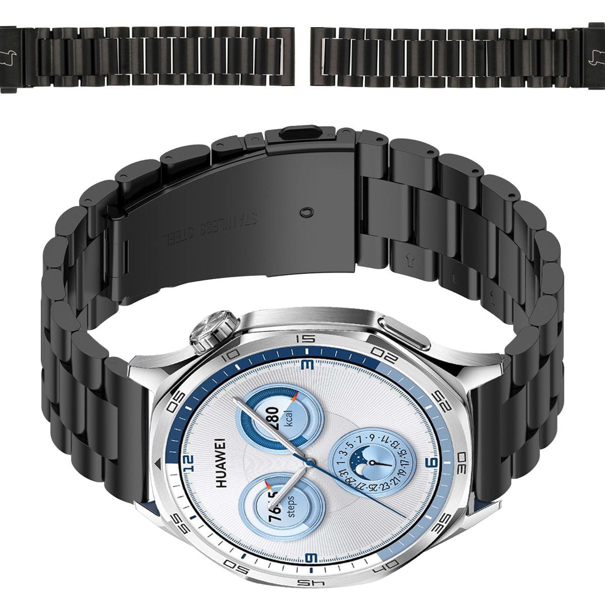 Pasek ze stali nierdzewnej do smartwatcha, Bizon Strap Watch Aura, QuickRelease 22 mm, czarny