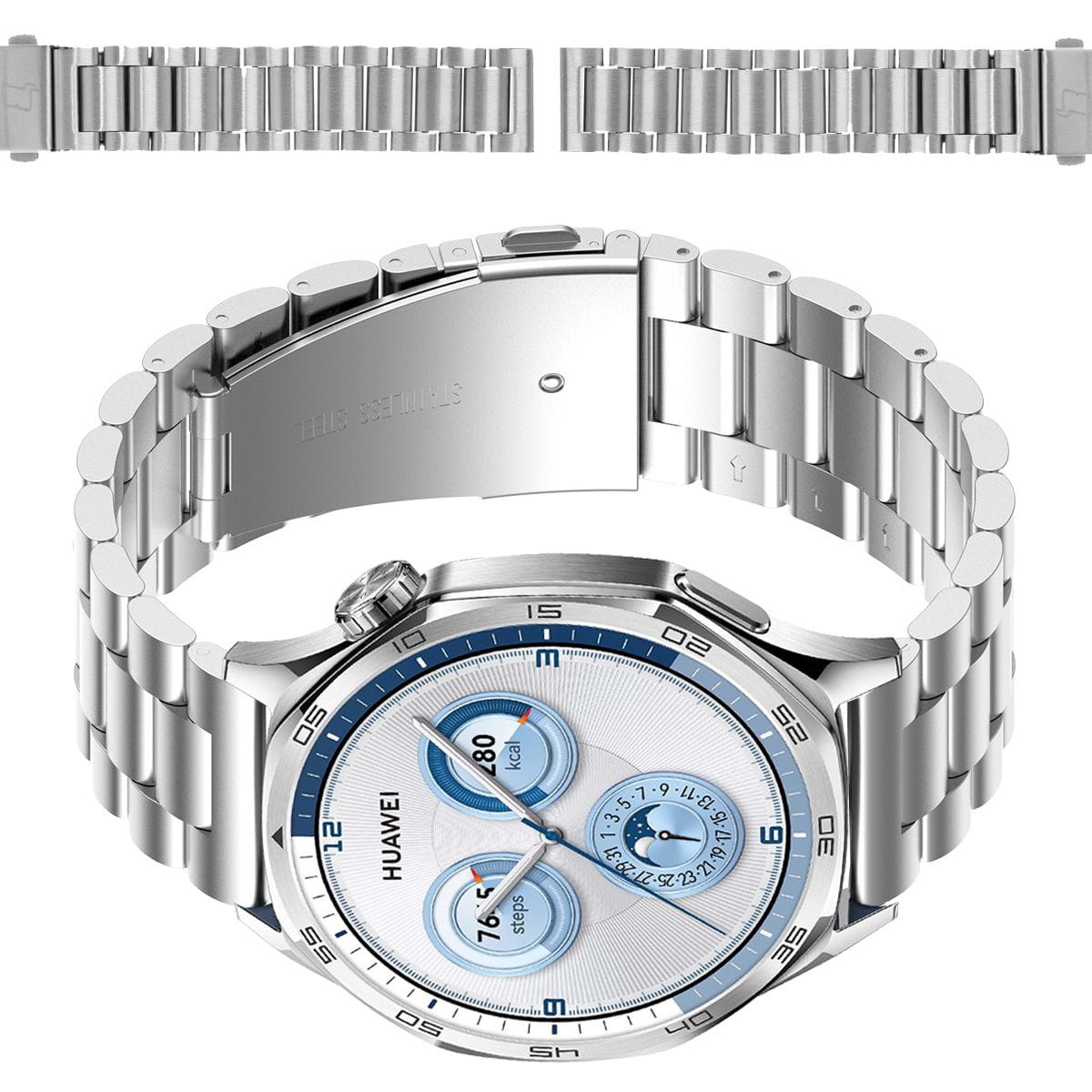 Pasek ze stali nierdzewnej do smartwatcha, Bizon Strap Watch Aura, QuickRelease 22 mm, srebrny