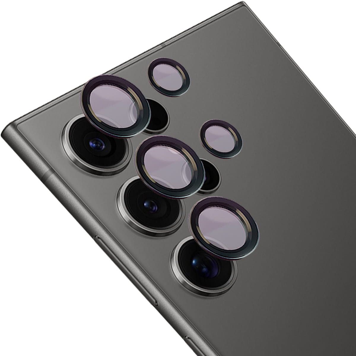 Szkło hartowane na aparat Bizon Glass Snap Lens do Galaxy S25 Ultra, 1 zestaw, czarna ramka