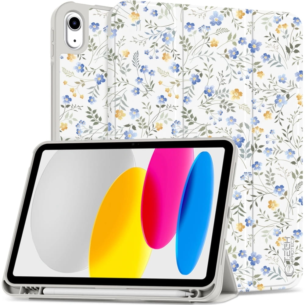 Etui Tech-Protect SC Pen do iPad 11" (A16) 2025, iPad 10,9" 10 gen. 2022, białe z kwiecistym wzorem