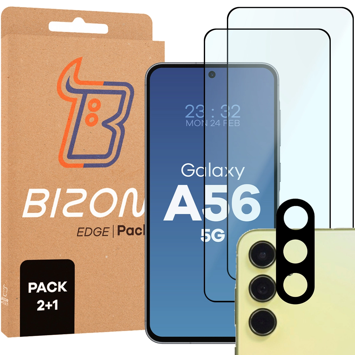 2x Szkło + szybka na aparat Bizon Glass Edge Pack do Galaxy A56 5G