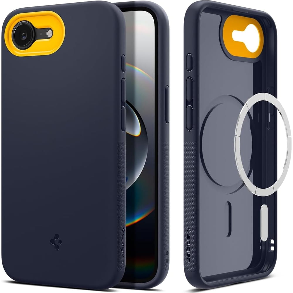Etui Spigen Nano Pop Mag do MagSafe do iPhone 17e / 16e, granatowo-żółte