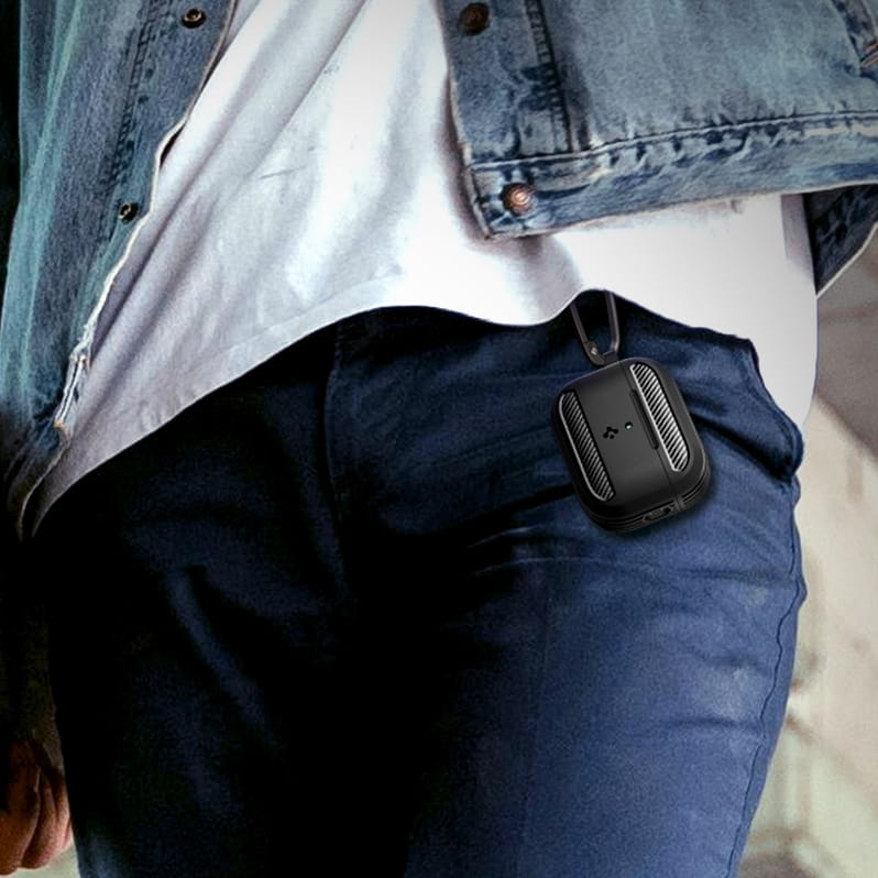Spigen Rugged Armor Cover Per AirPods 3 (2021) – Nero Opaco, Antigraffio, Con Portachiavi E Accesso Alla Ricarica