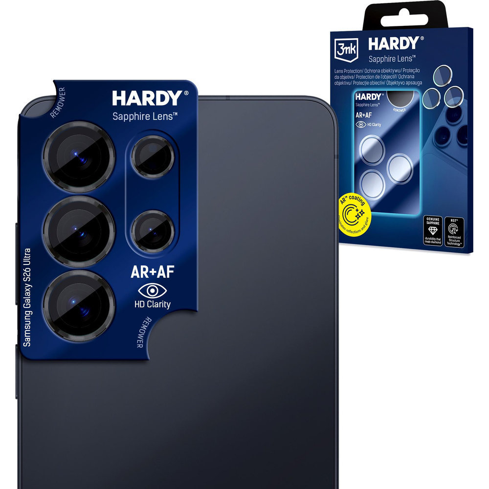 3mk HARDY Sapphire Lens, szafirowe szkło ochronne obiektywu odporne przejrzyste do Samsung Galaxy S26 Ultra, Black (czarny)