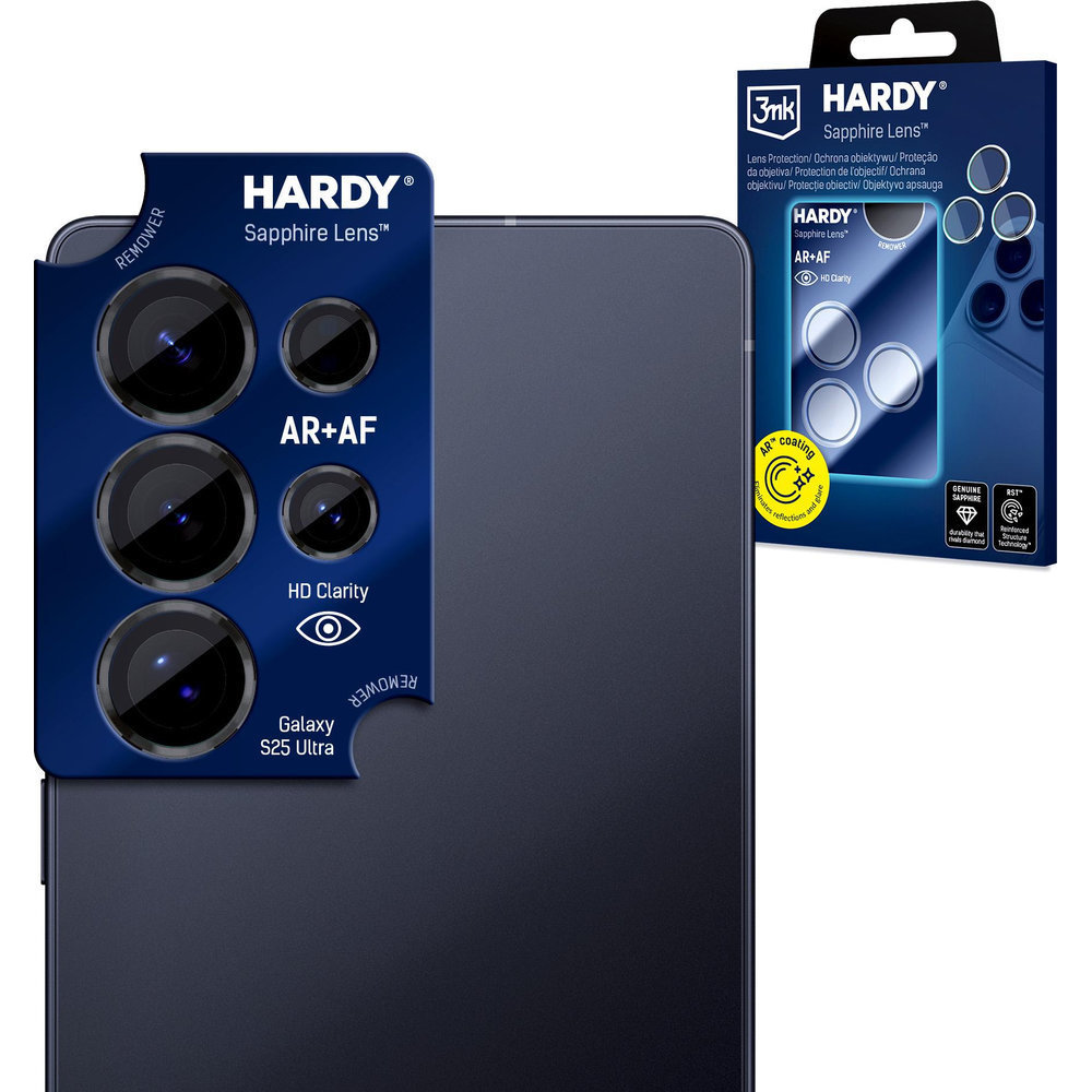 3mk HARDY Sapphire Lens, szafirowe szkło ochronne obiektywu odporne przejrzyste do Samsung Galaxy S25 Ultra, Black (czarny)