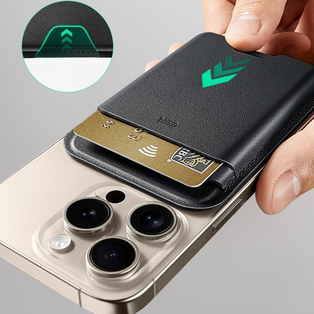 Portfel na karty z blokadą RFID ESR Magnetic Wallet do MagSafe, Midnight Black (czarny)