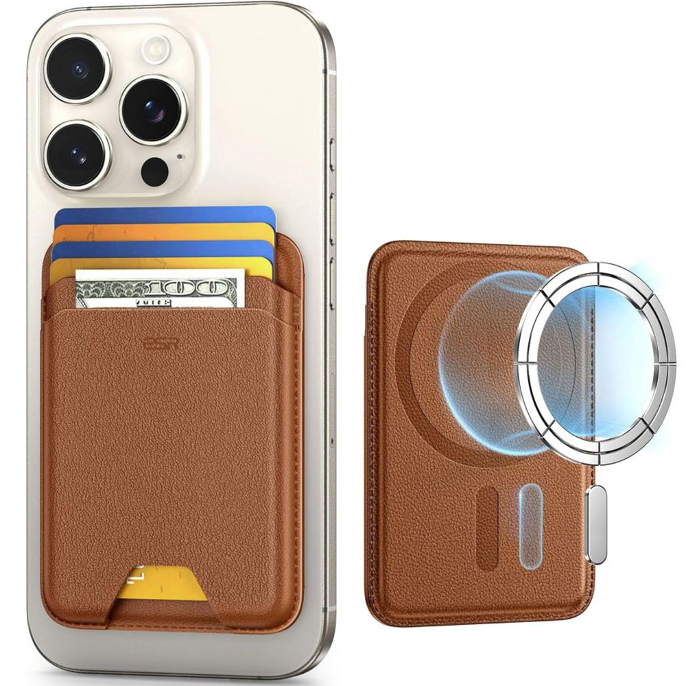 Portfel na karty z blokadą RFID ESR Magnetic Wallet do MagSafe, Carmel Brown (brązowy)