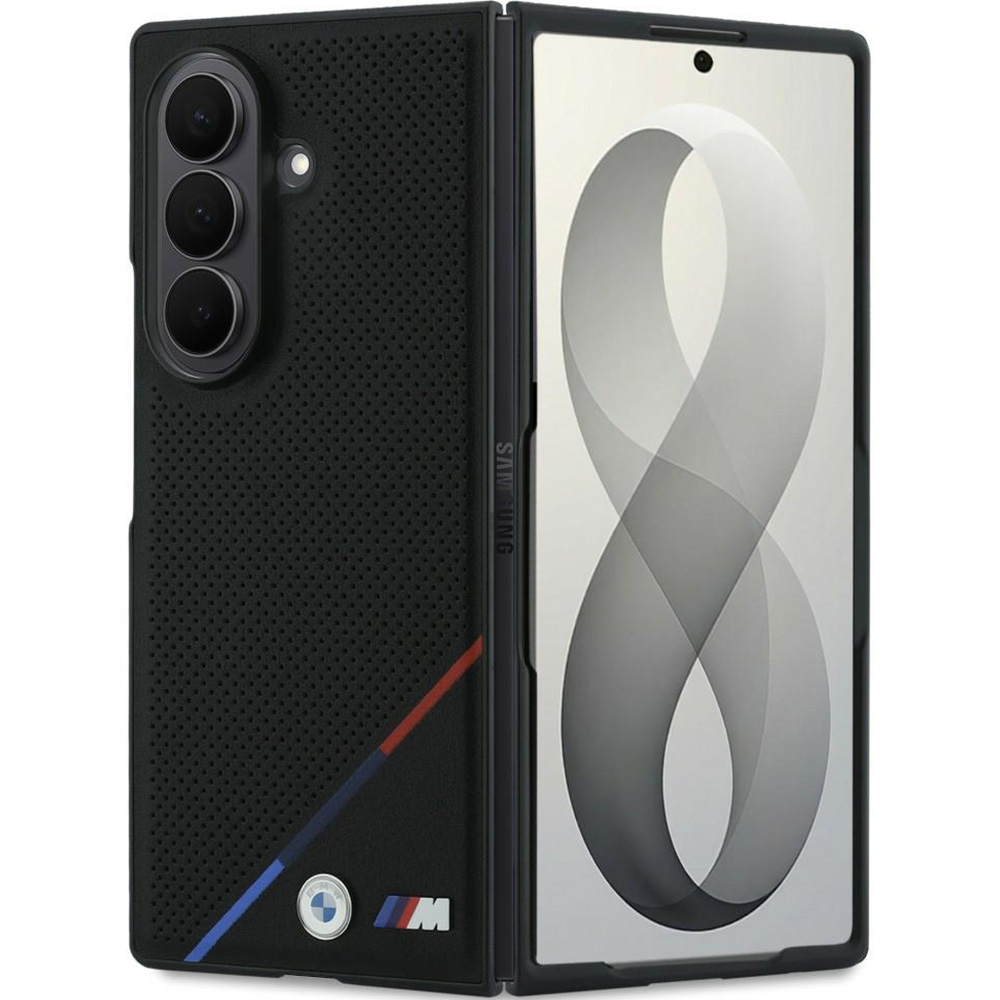 Etui BMW M Leather Perforated Tricolor Stripe Metal Logos MagSafe do Samsung Galaxy Z Fold8 Ultra, Black (czarny)