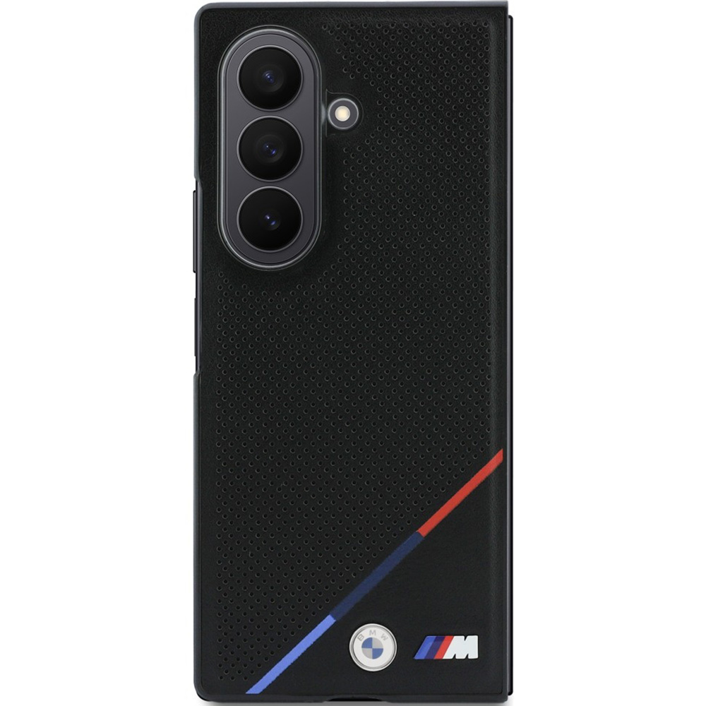 Etui BMW M Leather Perforated Tricolor Stripe Metal Logos MagSafe do Samsung Galaxy Z Fold8 Ultra, Black (czarny)