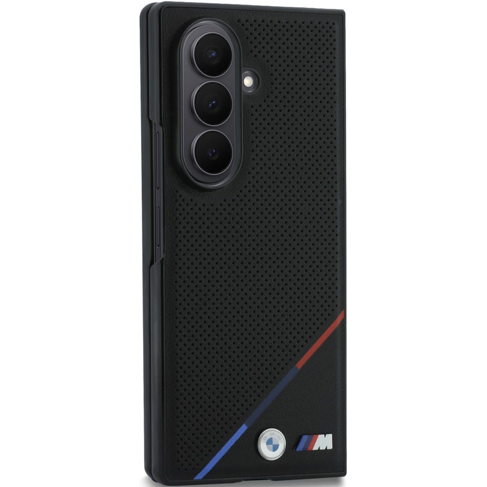 Etui BMW M Leather Perforated Tricolor Stripe Metal Logos MagSafe do Samsung Galaxy Z Fold8 Ultra, Black (czarny)