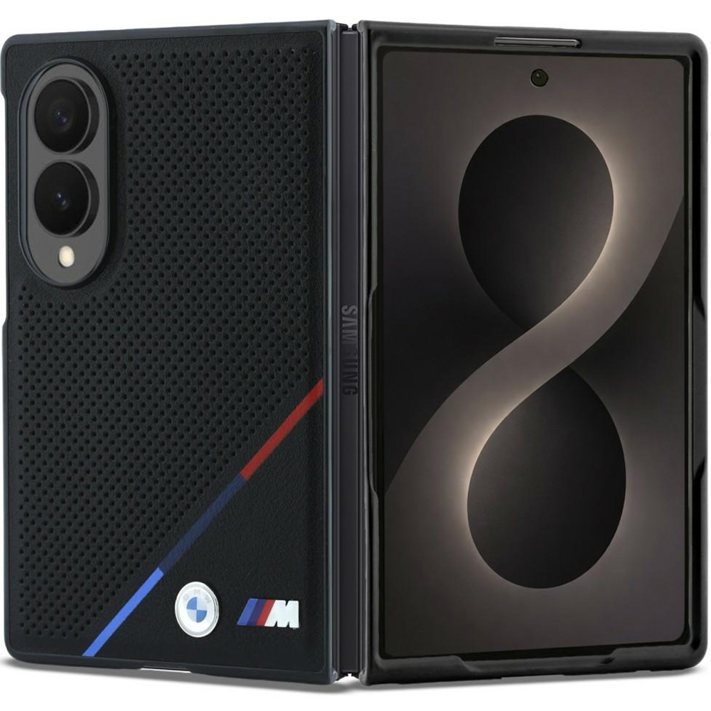 Etui BMW M Leather Perforated Tricolor Stripe Metal Logos MagSafe do Samsung Galaxy Z Fold8, Black (czarny)