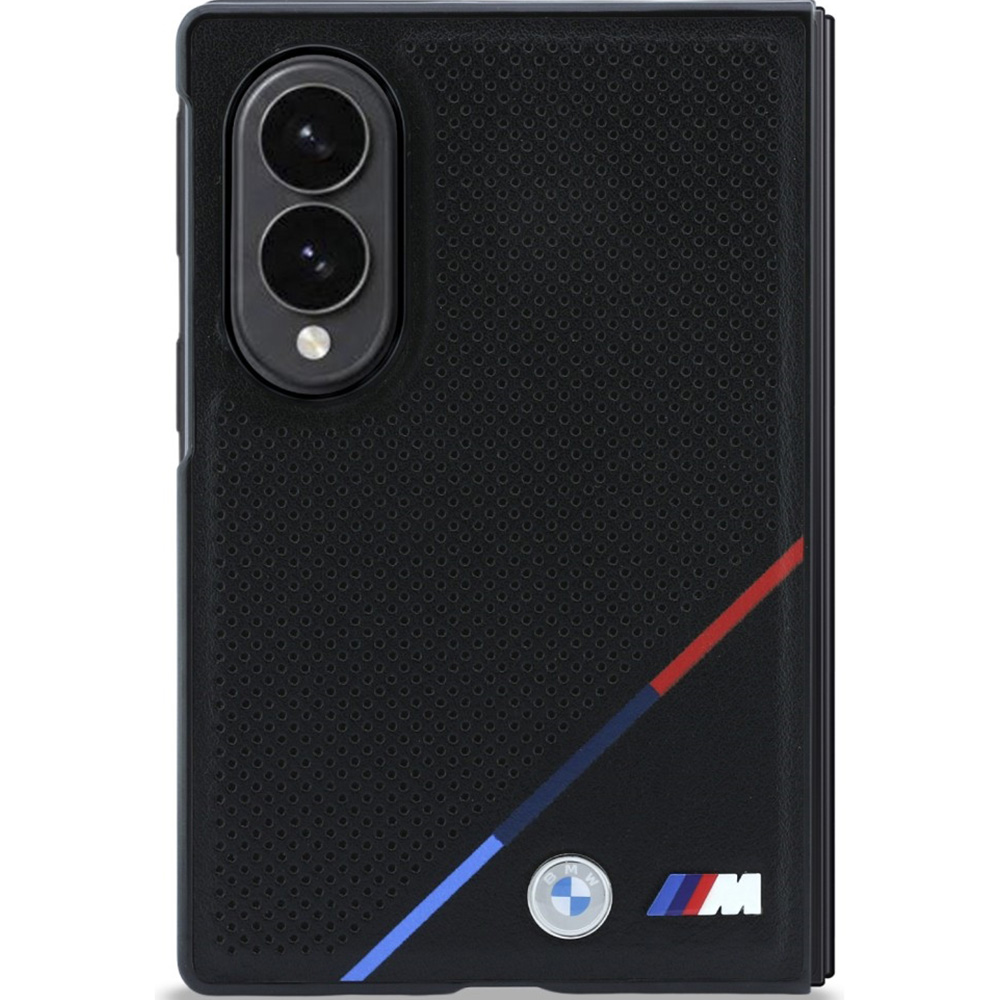 Etui BMW M Leather Perforated Tricolor Stripe Metal Logos MagSafe do Samsung Galaxy Z Fold8, Black (czarny)