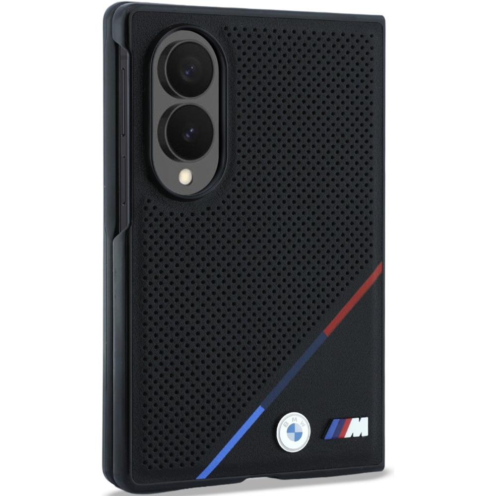 Etui BMW M Leather Perforated Tricolor Stripe Metal Logos MagSafe do Samsung Galaxy Z Fold8, Black (czarny)