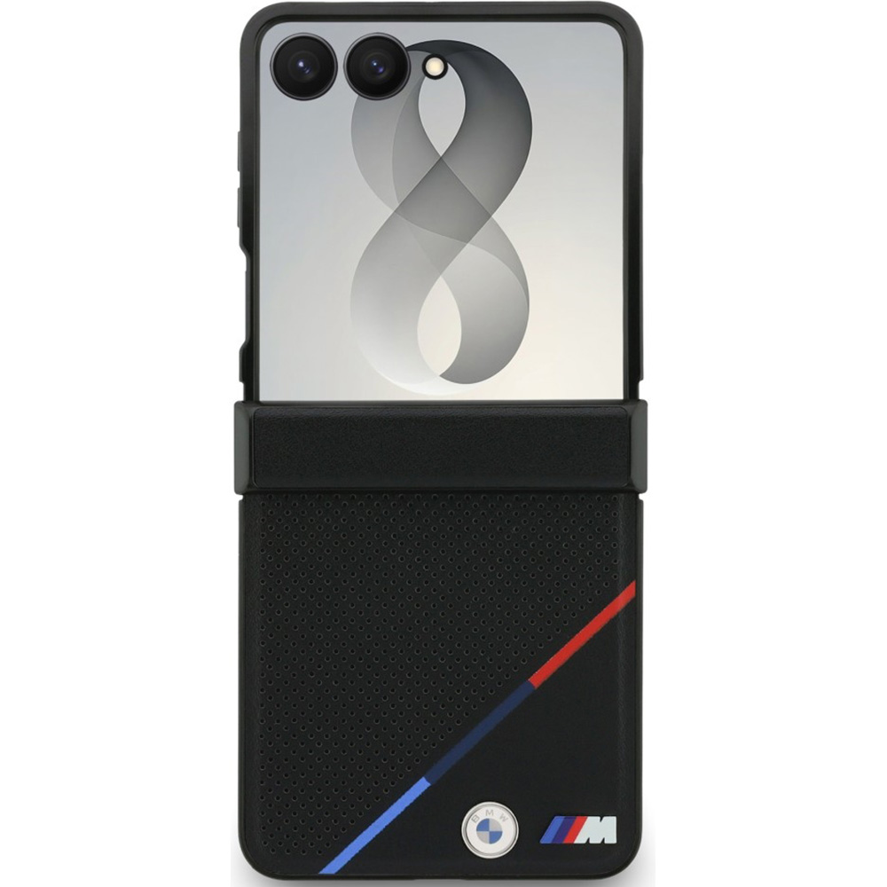Etui BMW M Leather Perforated Tricolor Stripe Metal Logos MagSafe do Samsung Galaxy Z Flip8, Black (czarny)