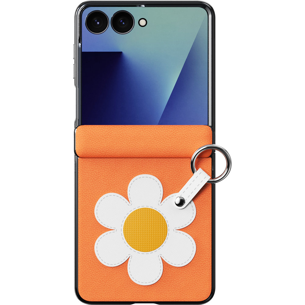 Dux Ducis Luvy, etui na telefon z ekoskóry, ochrona, stylowe, praktyczne, Warm Orange & Daisy (pomarańczowy ze stokrotką)