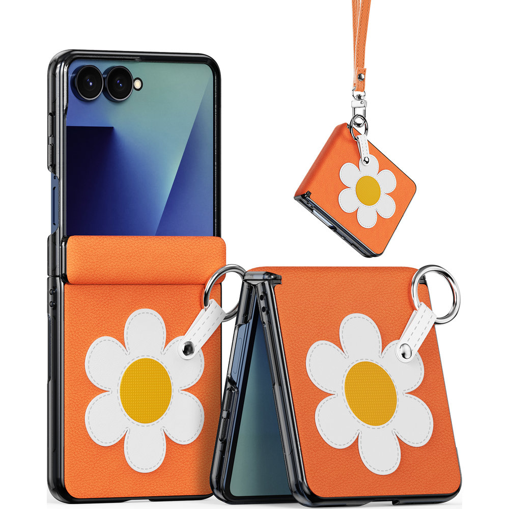 Dux Ducis Luvy, mocna obudowa z ringiem, bezpieczeństwo, wygoda, funkcjonalność, Warm Orange & Daisy (pomarańczowy ze stokrotką)