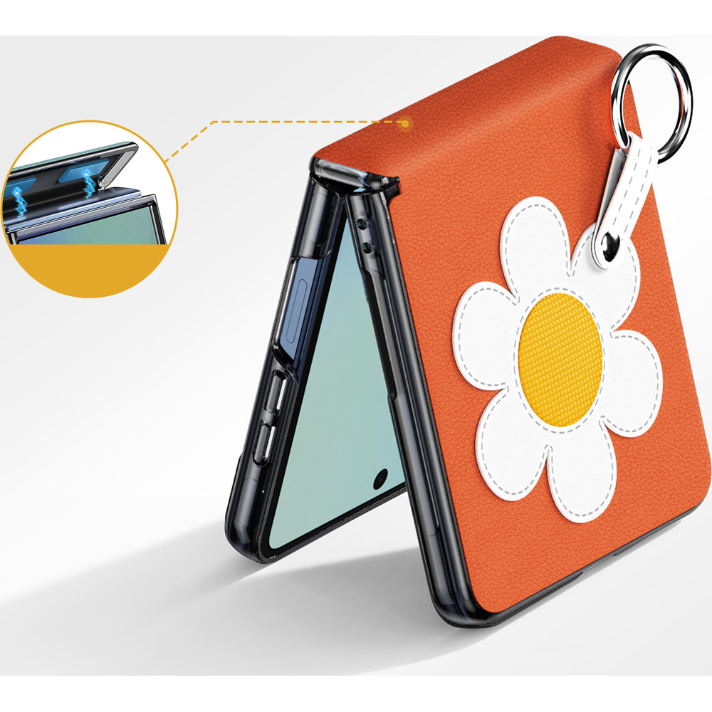Dux Ducis Luvy, etui z aluminiowymi przyciskami, wytrzymałe, amortyzujące, Warm Orange & Daisy (pomarańczowy ze stokrotką)