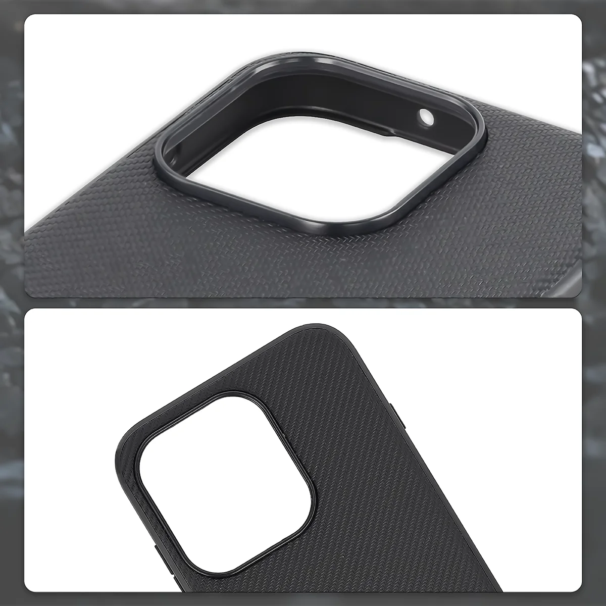 Podniesione krawędzie aparatu i wycięcie na aparat w etui Bizon Case CarbO do OPPO Reno16 / Pro