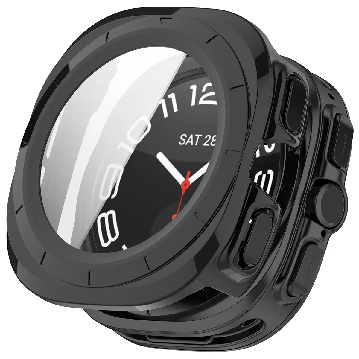 Wizualizacja nakładania etui Bizon Case Watch Adamo do Galaxy Watch Ultra 2 47mm (2026)