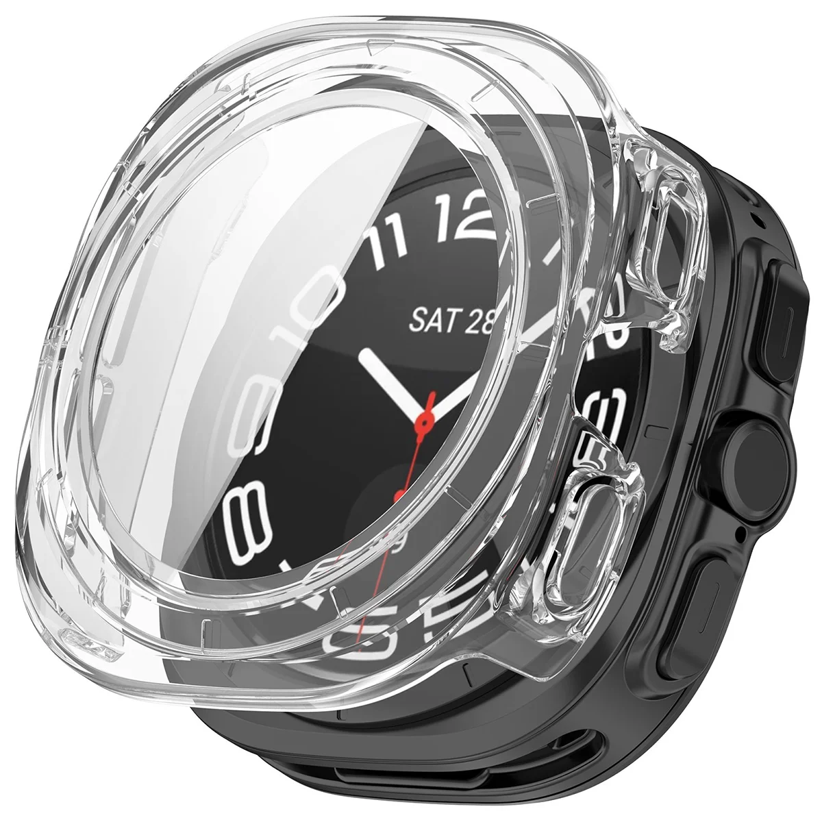 Wizualizacja nakładania etui Bizon Case Watch Adamo do Galaxy Watch Ultra 2 47mm (2026)
