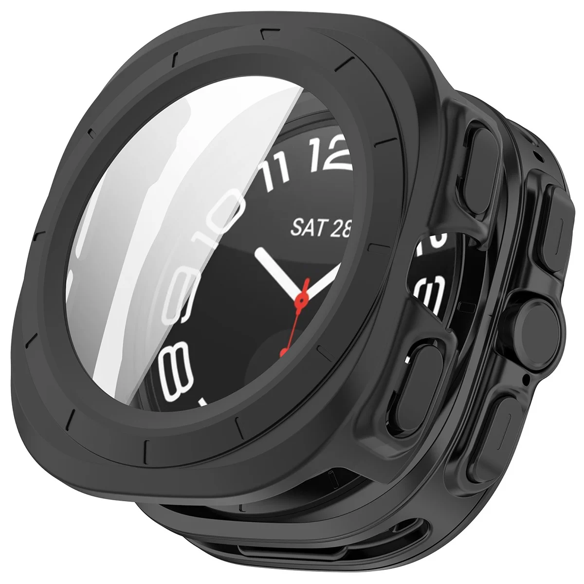Wizualizacja nakładania etui Bizon Case Watch Adamo do Galaxy Watch Ultra 2 47mm (2026)