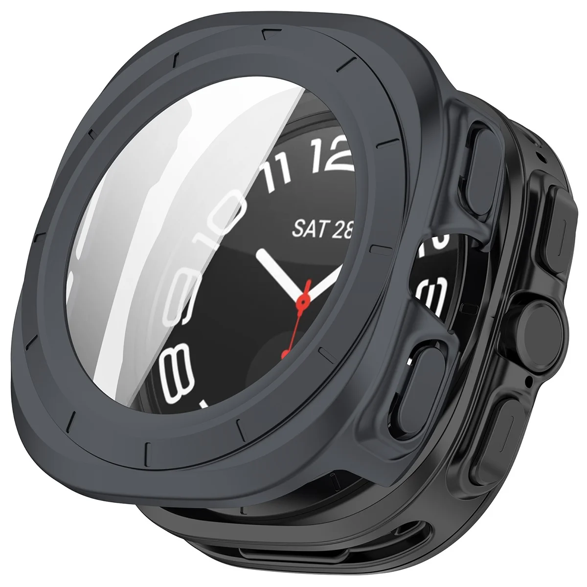Wizualizacja nakładania etui Bizon Case Watch Adamo do Galaxy Watch Ultra 2 47mm (2026)