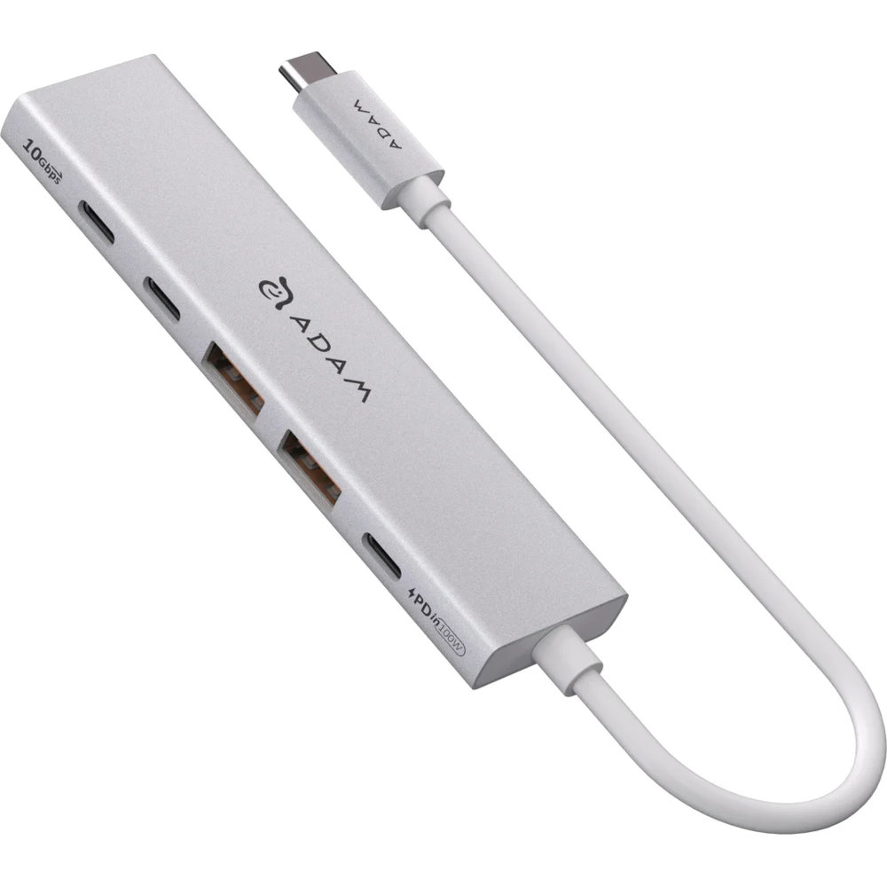 Adam Elements DE06, kompaktowy hub USB-C z szybkim transferem danych, Silver (srebrny)