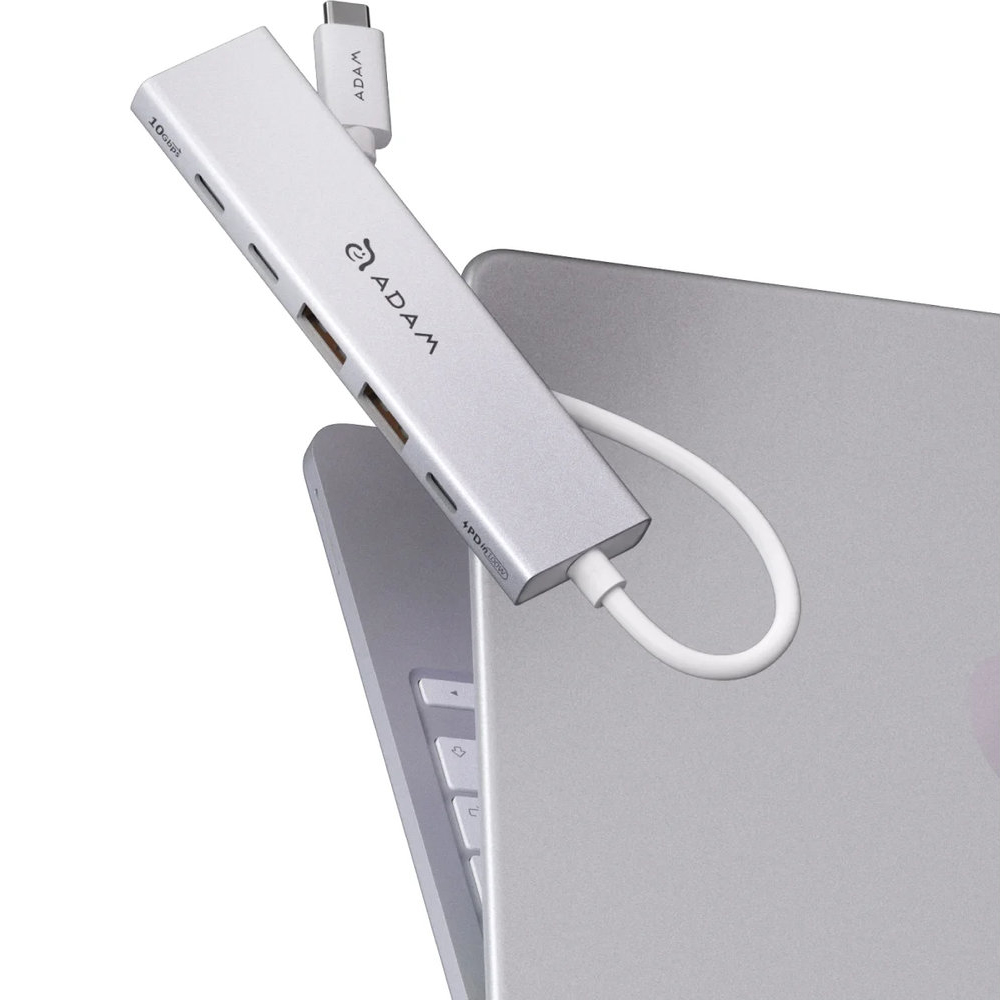 Adam Elements DE06, smukły kompaktowy hub USB-C do laptopa i tabletu, Silver (srebrny)